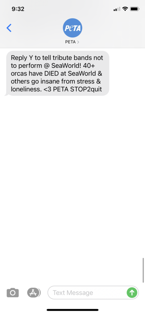 PETA Text Message Marketing Example - 03.11.2021
