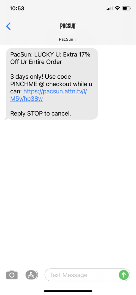 PacSun Text Message Marketing Example - 03.15.2021