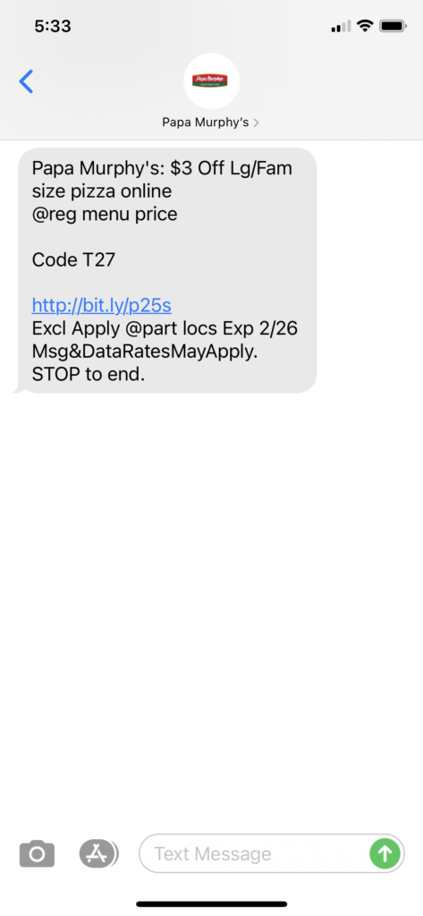 Papa Murphy's Text Message Marketing Example - 02.25.2021