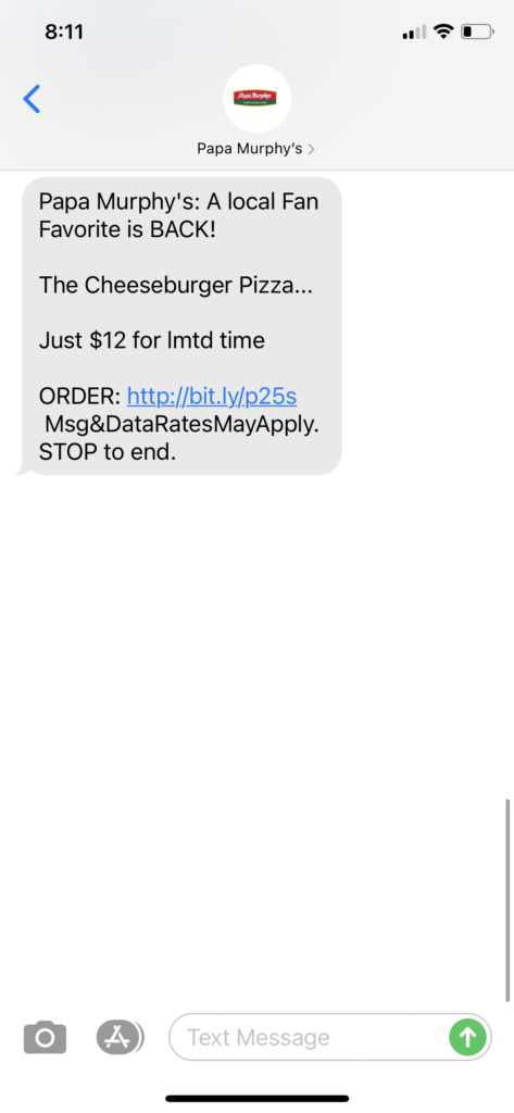 Papa Murphy's Text Message Marketing Example - 02.27.2021