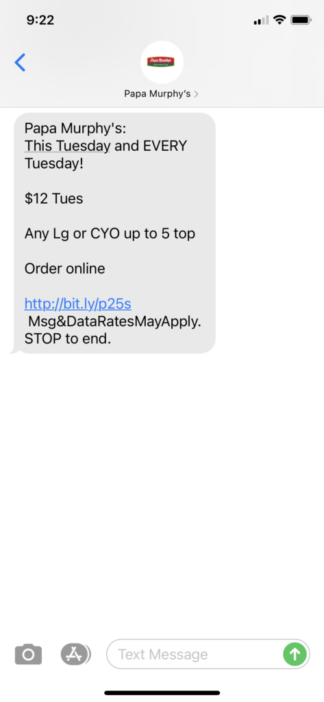 Papa Murphy's Text Message Marketing Example - 03.02.2021
