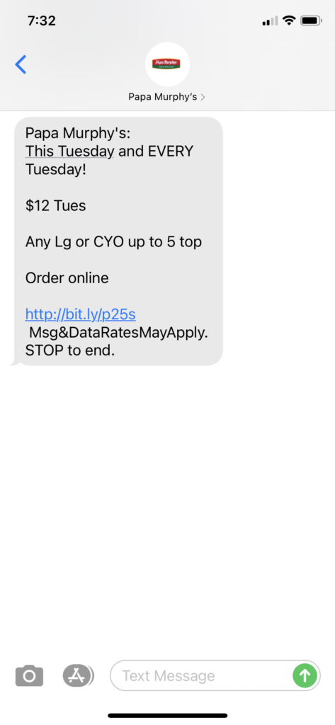 Papa Murphy's Text Message Marketing Example - 03.16.2021