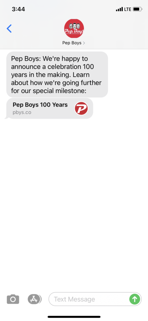Pep Boys Text Message Marketing Example - 03.19.2021