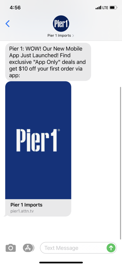 Pier 1 Text Message Marketing Example - 03.10.2021