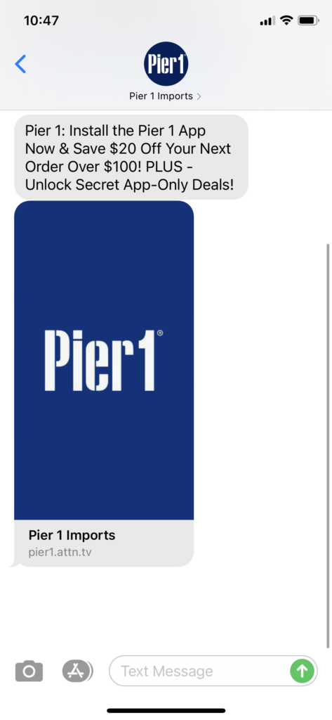 Pier 1 Text Message Marketing Example - 03.26.2021