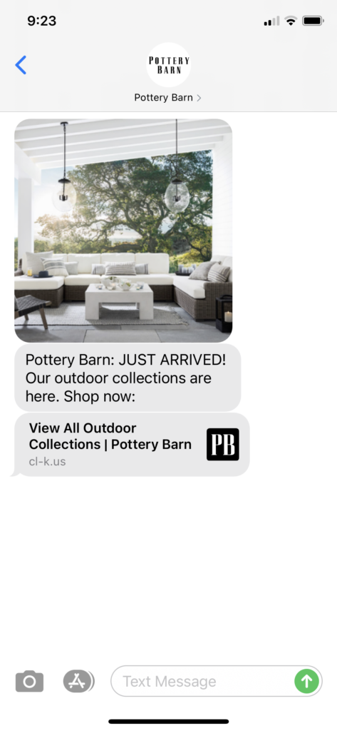 Pottery Barn Text Message Marketing Example - 03.02.2021