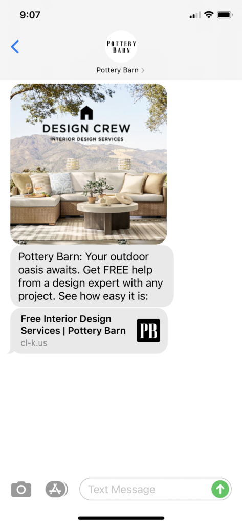 Pottery Barn Text Message Marketing Example - 03.12.2021