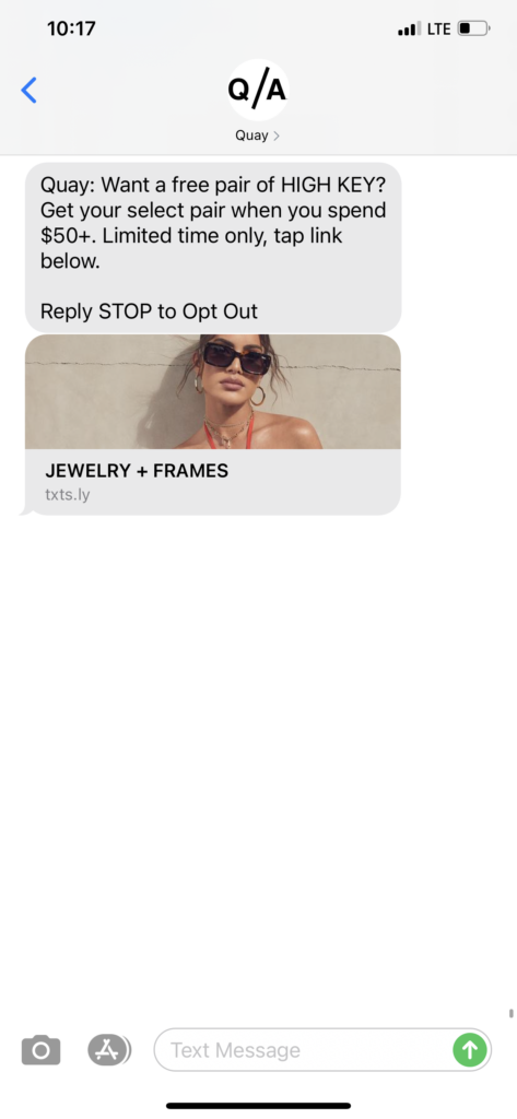 Quay Text Message Marketing Example - 02.19.2021