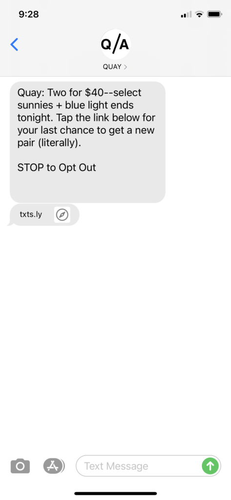 Quay Text Message Marketing Example - 03.01.2021