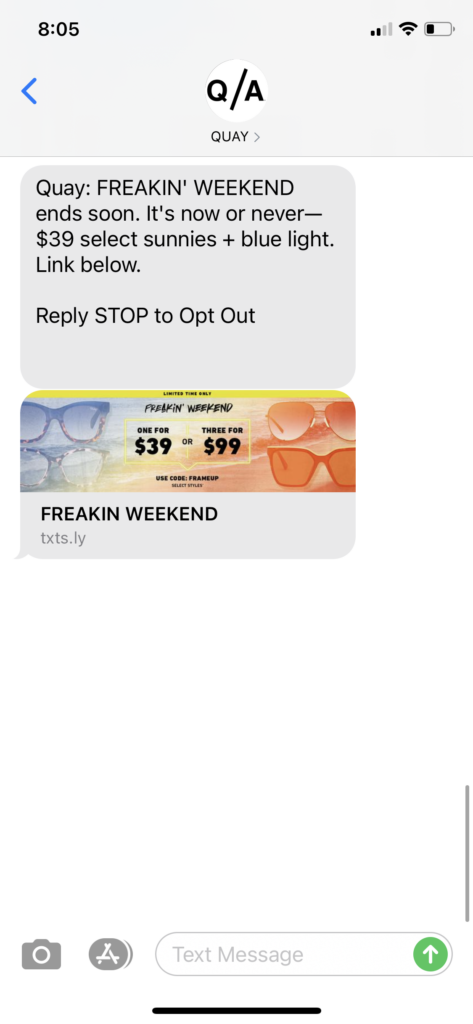 Quay Text Message Marketing Example - 03.15.2021