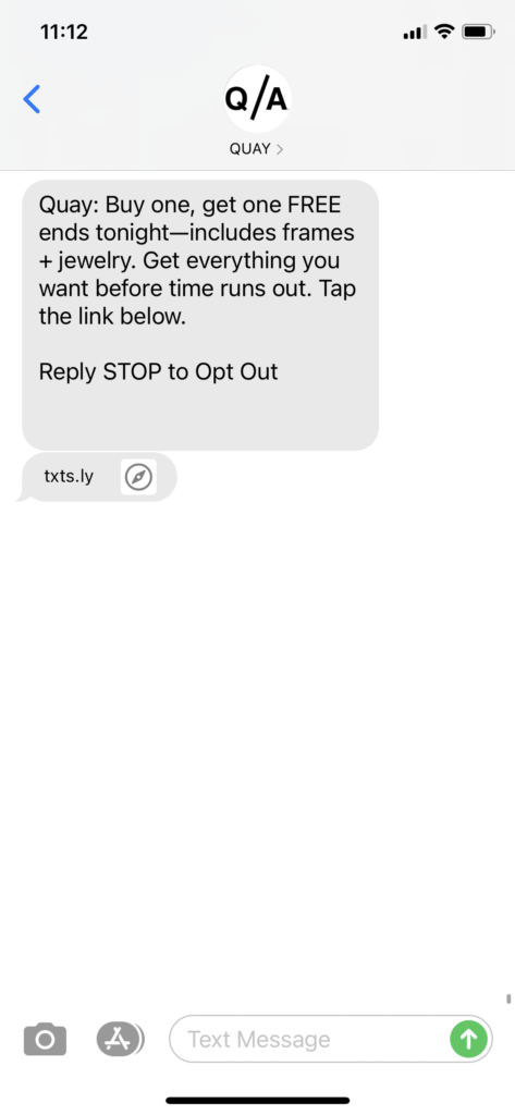 Quay Text Message Marketing Example - 03.24.2021