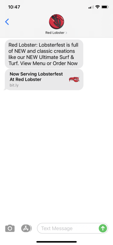 Red Lobster Text Message Marketing Example - 03.12.2021