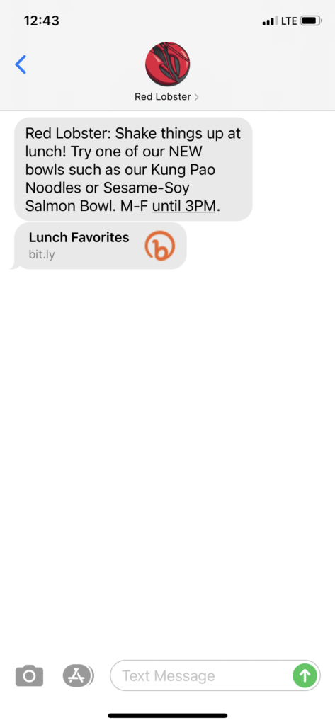 Red Lobster Text Message Marketing Example - 03.24.2021