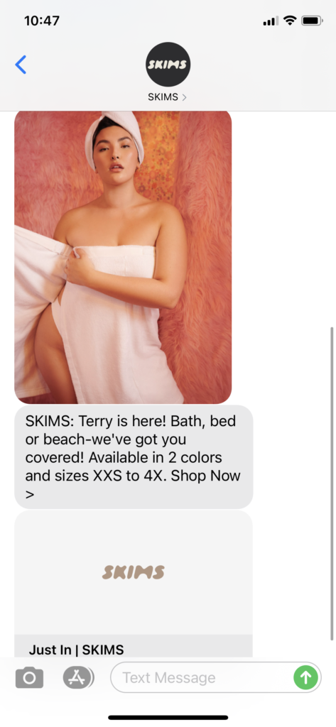 SKIMS Text Message Marketing Example - 03.12.2021