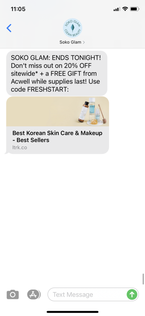 Soko Glam Text Message Marketing Example - 03.25.2021