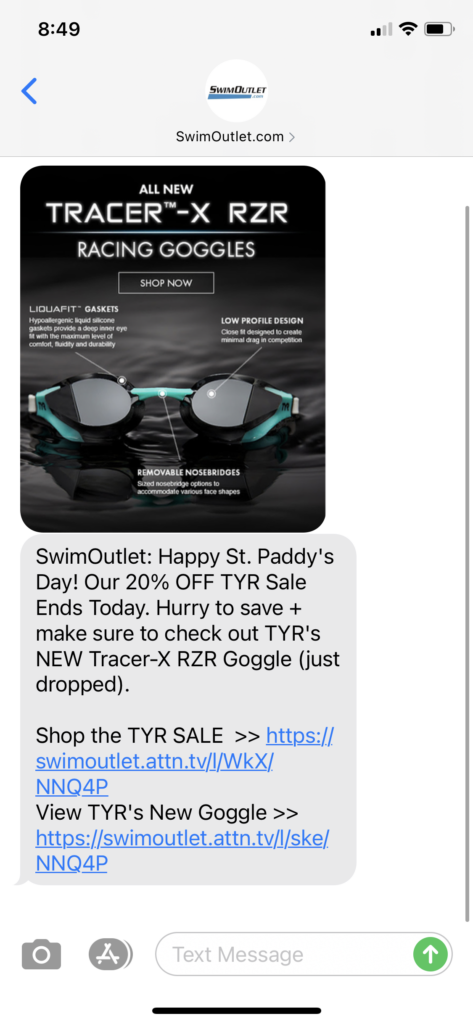 SwimOutlet.com Text Message Marketing Example - 03.17.2021