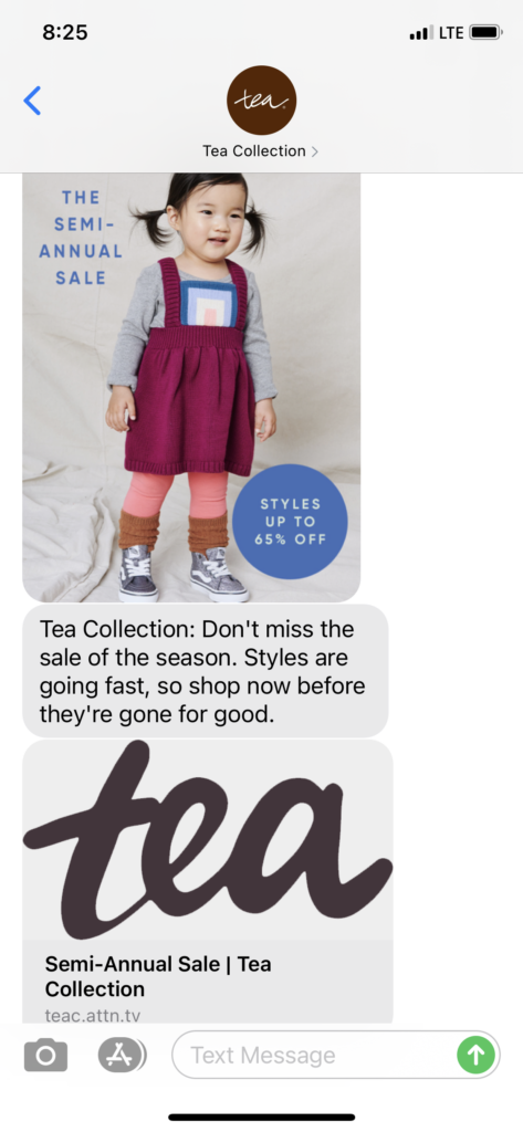 Tea Collection Text Message Marketing Example - 03.13.2021