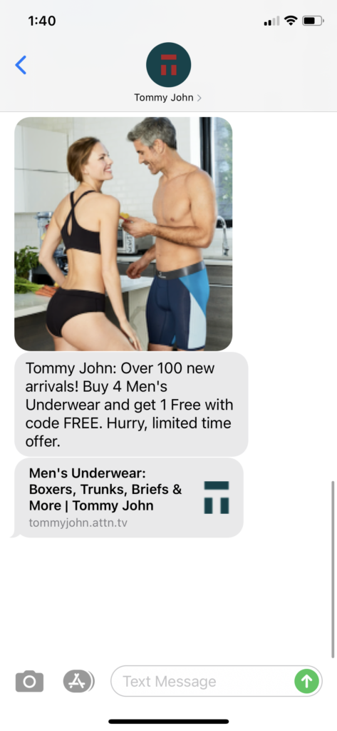 Tommy John Text Message Marketing Example - 03.05.2021
