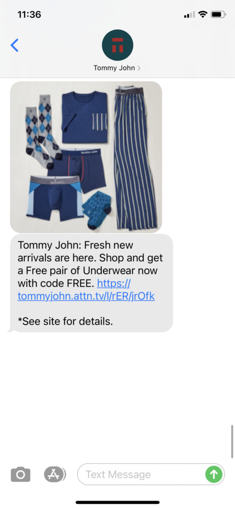 Tommy John Text Message Marketing Example - 03.08.2021