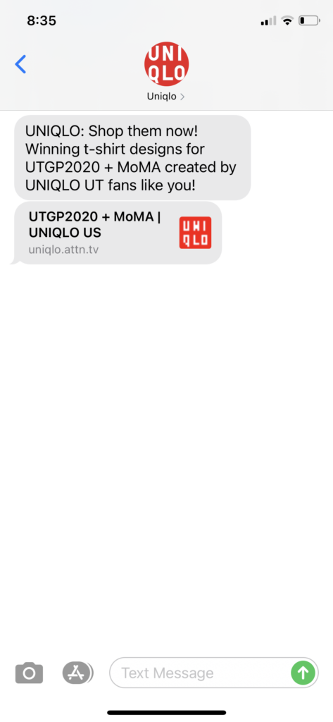 UNIQLO Text Message Marketing Example - 02.26.2021
