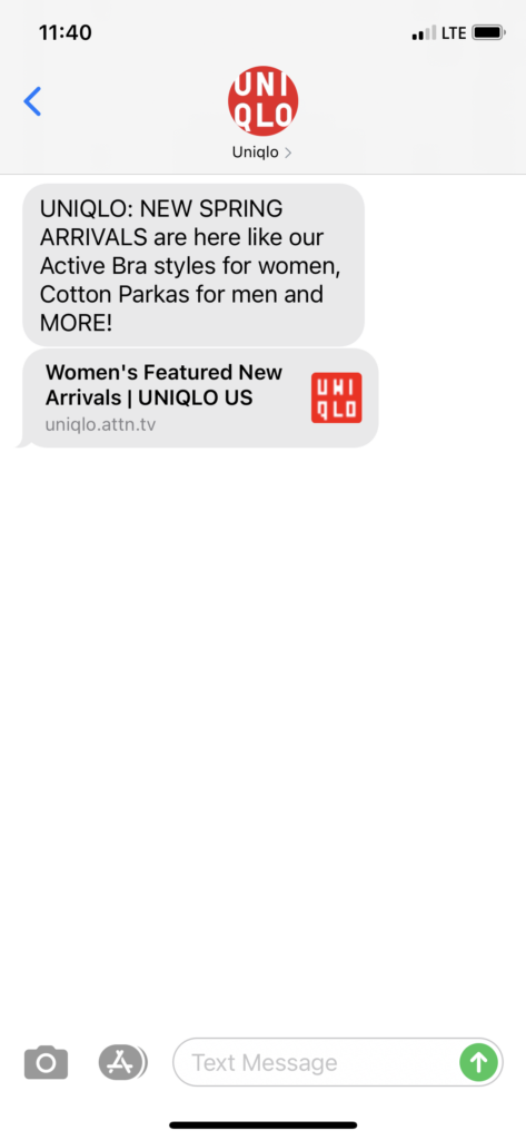 UNIQLO Text Message Marketing Example - 03.03.2021