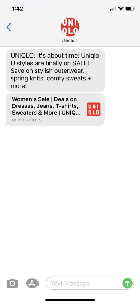 UNIQLO Text Message Marketing Example - 03.05.2021