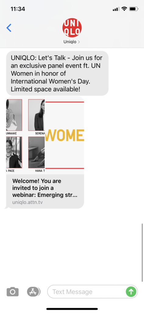 UNIQLO Text Message Marketing Example - 03.08.2021