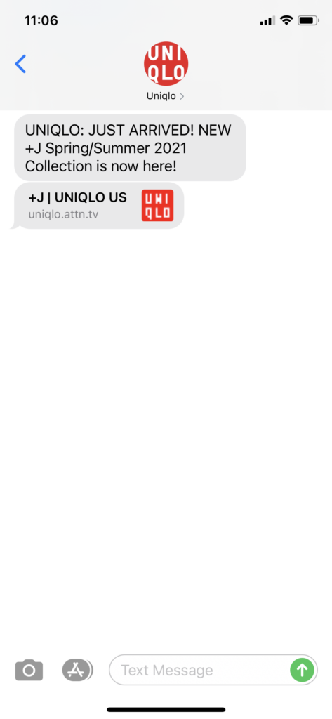UNIQLO Text Message Marketing Example - 03.25.2021