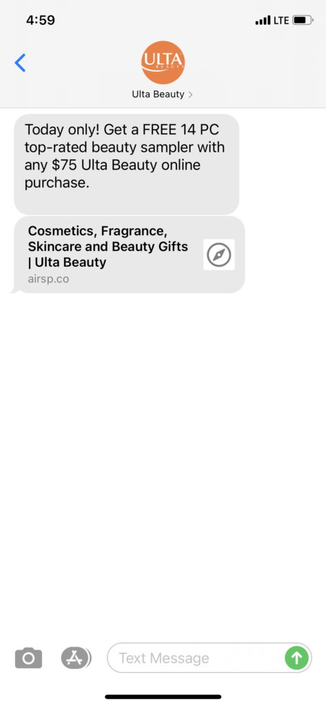 Ulta Beauty Text Message Marketing Example - 03.10.2021