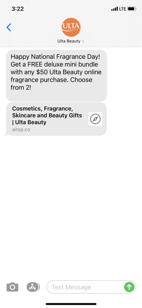 Ulta Beauty Text Message Marketing Example - 03.21.2021