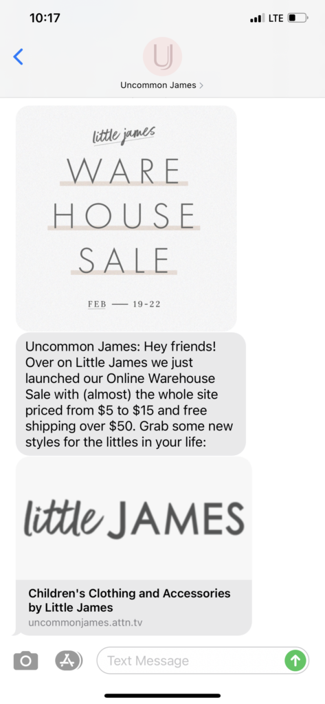 Uncommon James Text Message Marketing Example - 02.19.2021