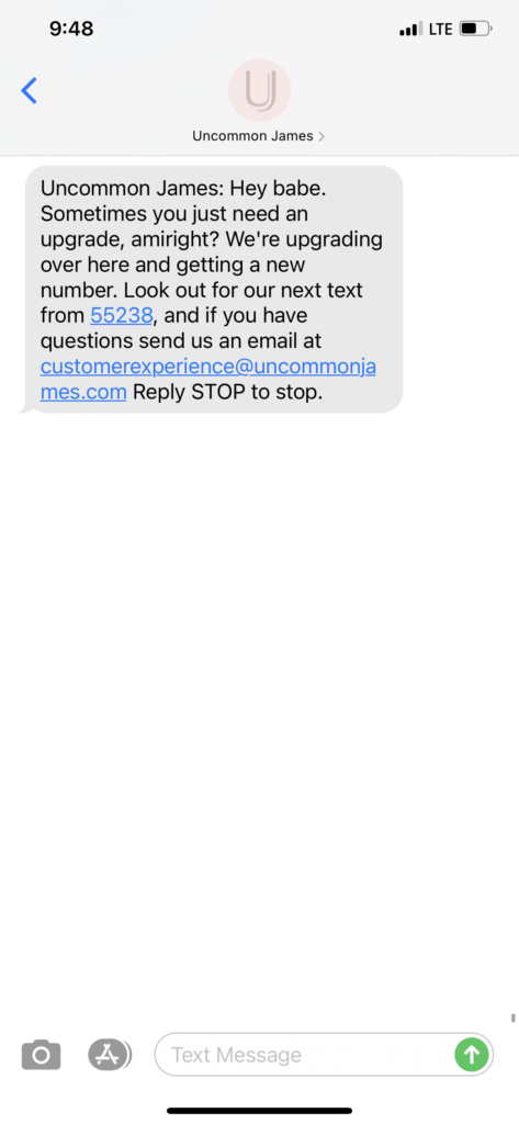 Uncommon James Text Message Marketing Example - 02.28.2021