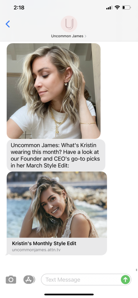 Uncommon James Text Message Marketing Example - 03.06.2021