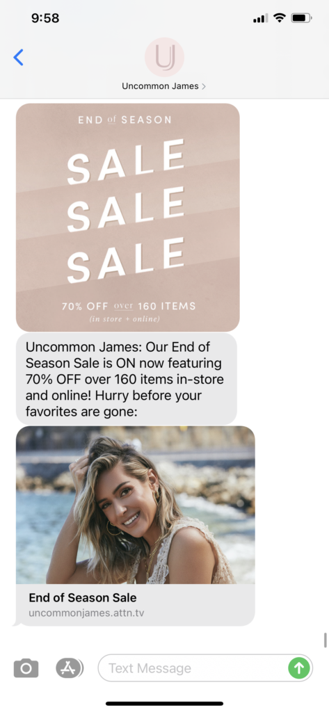 Uncommon James Text Message Marketing Example - 03.11.2021