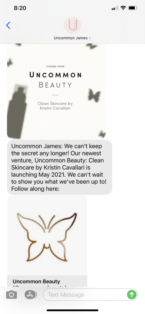 Uncommon James Text Message Marketing Example - 03.26.2021