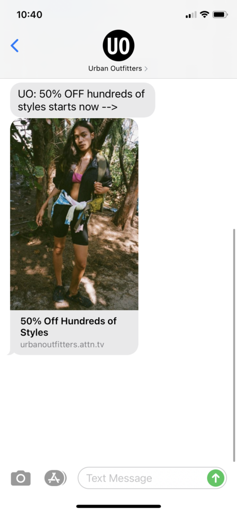 Urban Outfitters Text Message Marketing Example - 03.29.2021