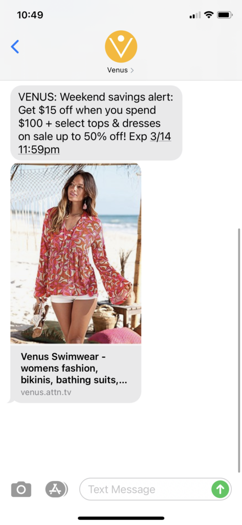 Venus Text Message Marketing Example - 03.12.2021