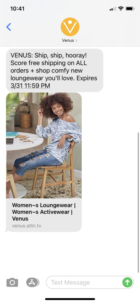 Venus Text Message Marketing Example - 03.29.2021