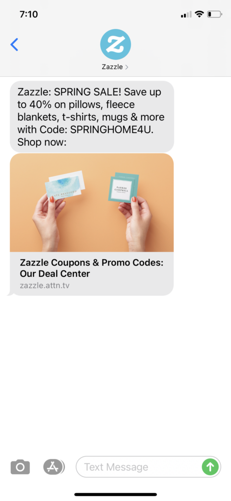 Zazzle Text Message Marketing Example - 03.27.2021