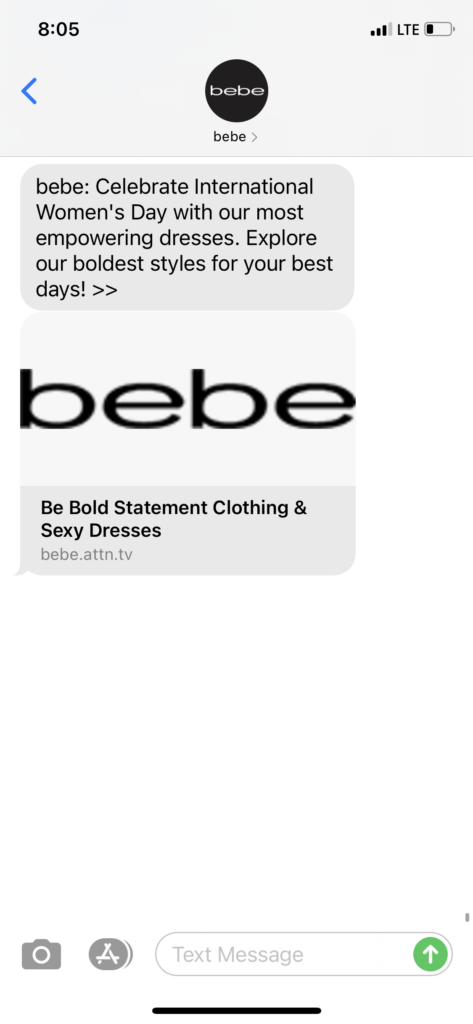 bebe Text Message Marketing Example - 03.08.2021