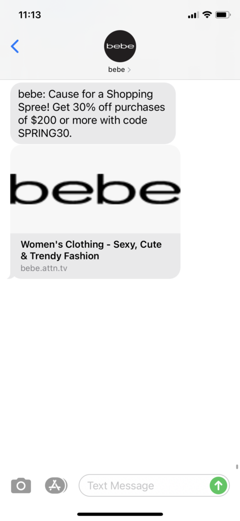 bebe Text Message Marketing Example - 03.24.2021