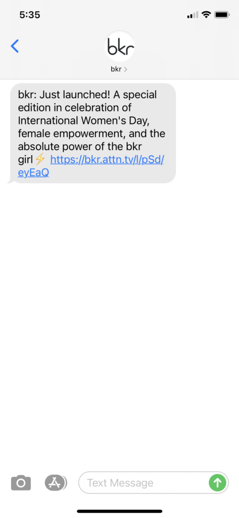 bkr Text Message Marketing Example - 02.25.2021