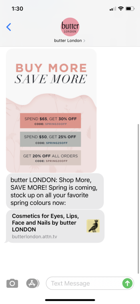 butter London Text Message Marketing Example - 03.06.2021