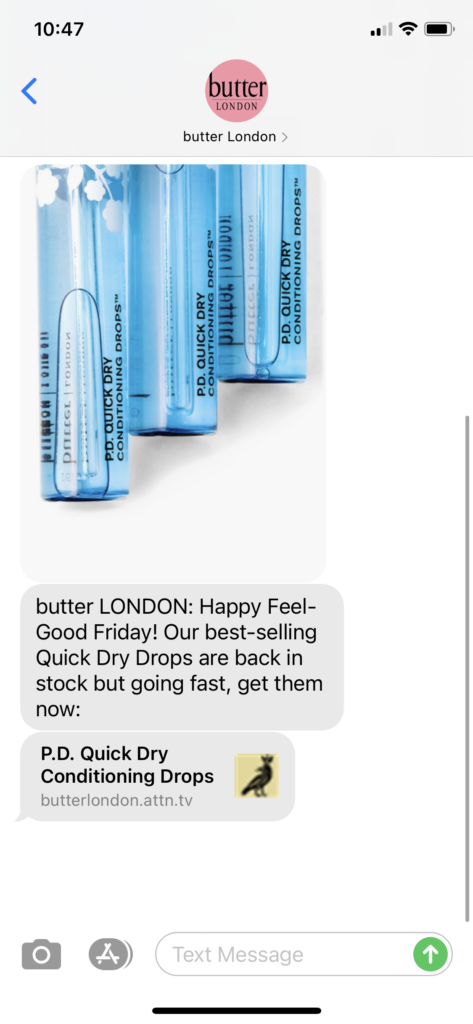 butter London Text Message Marketing Example - 03.26.2021
