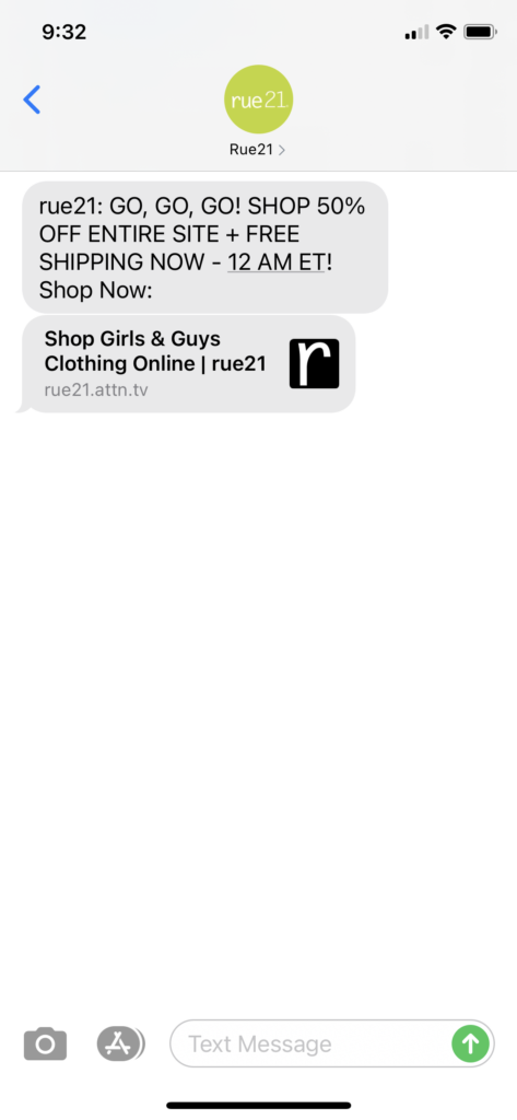 rue21 1 Text Message Marketing Example - 03.11.2021