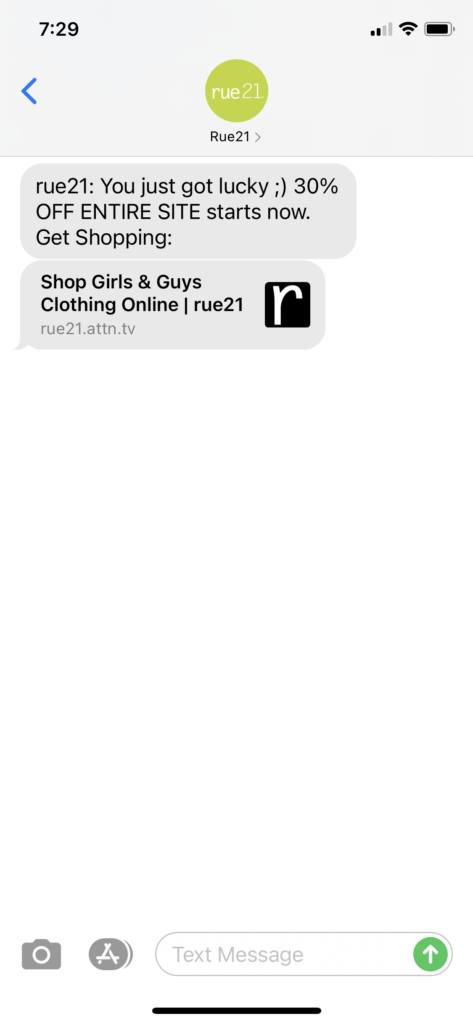 rue21 Text Message Marketing Example - 03.16.2021