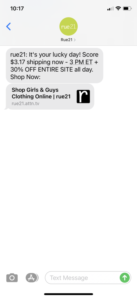 rue21 Text Message Marketing Example - 03.17.2021