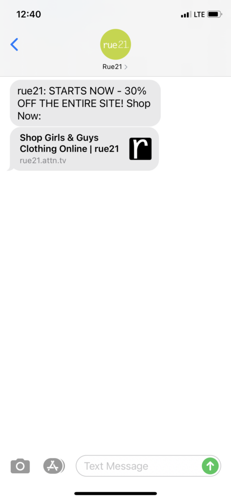 rue21 Text Message Marketing Example - 03.24.2021