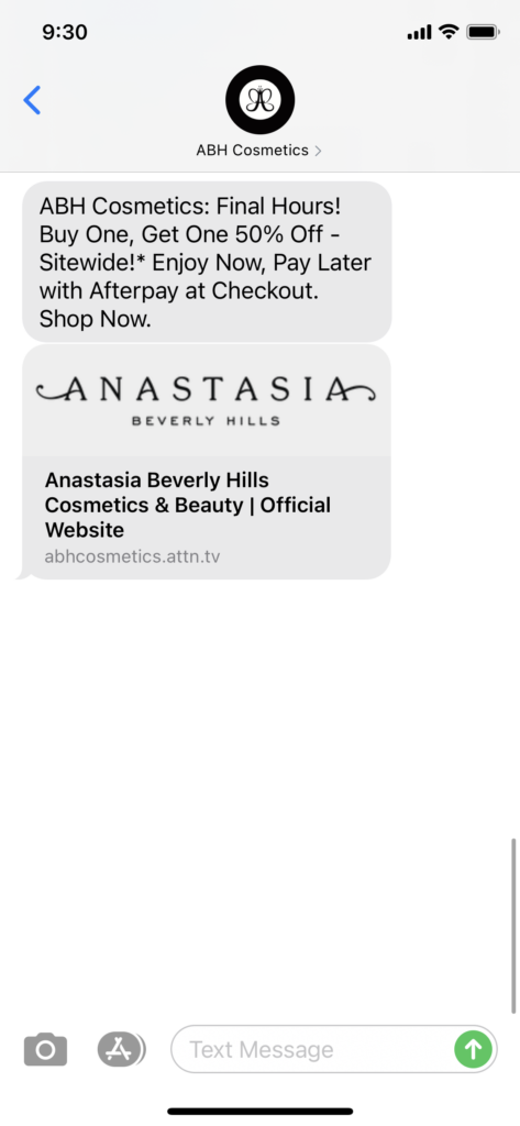 ABH Text Message Marketing Example - 03.22.2021