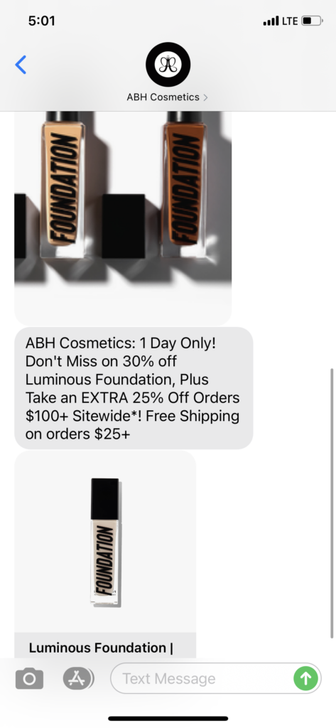 ABH Text Message Marketing Example - 04.20.2021